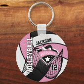 ピンク、白黒バレーボール🏐デザイン キーホルダー (正面)