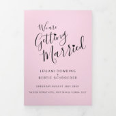 ピンク、白黒結婚リトルハートのオールインワン 三つ折り招待状 (カバー)