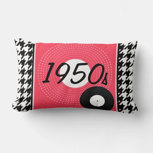 ピンク、白黒1950年代テーマ ランバークッション (正面)