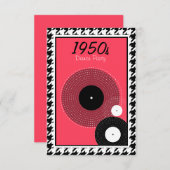 ピンク、白黒1950年代テーマ 出欠カード (正面/裏面)