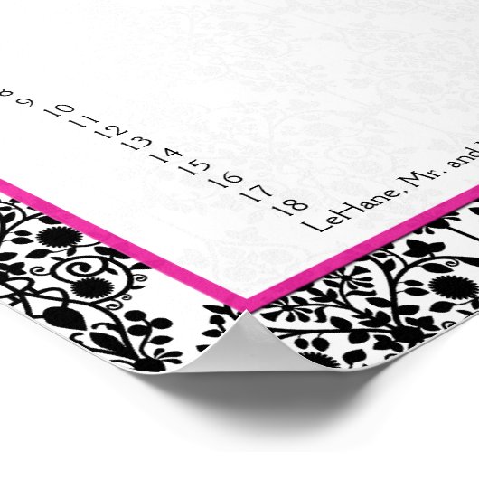 ピンク、白、および黒の披露宴の座席表 ポスター (角)