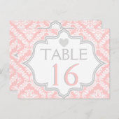 ピンク、白、グレーのダマスクの結婚式のテーブル番号 ポストカード (正面/裏面)