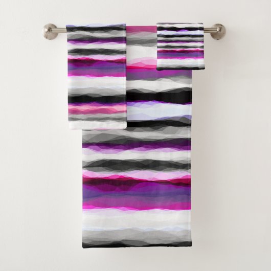 ピンク、白、グレーの抽象芸術ストライプ バスタオルセット (インサイチュ)