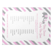 ピンク、白、グレーの象の赤ちゃんシャワー – ゲーム2 ノートパッド (正面)