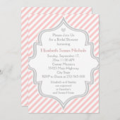 ピンク、白、グレーストライプの結婚ブライダルシャワー 招待状 (正面/裏面)