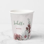 ピンク、白、シナモンのようなバラの花とグリーンがパーティを彩る 紙コップ (正面)