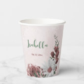 ピンク、白、シナモンローズの花とグリーンがパーティを彩る 紙コップ (裏面)