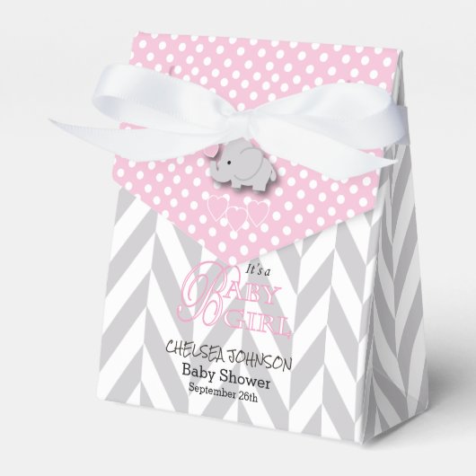 ピンク、白、灰色のゾウ フェイバーボックス (正面サイド)