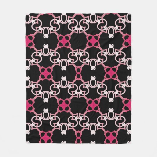 ピンク、白、紫の幾何学的パターン。 フリースブランケット (正面)