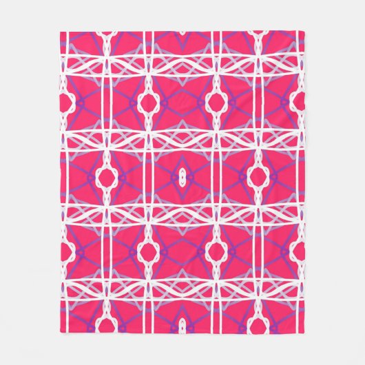 ピンク、白、紫の幾何学的パターン。 フリースブランケット (正面)