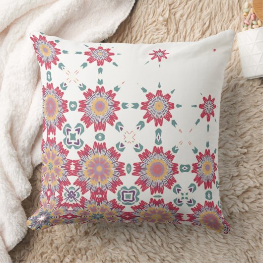 ピンク、白、紫の水彩フローラデザイン クッション (ブランケット)