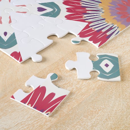 ピンク、白、紫の水色フローラ ジグソーパズル (側面)