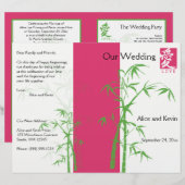 ピンク、白、緑の竹結婚式 プログラム (正面/裏面)