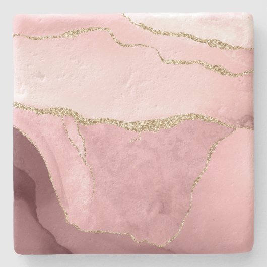ピンク、白、金ゴールドフェイク瑪瑙 ストーンコースター (正面)