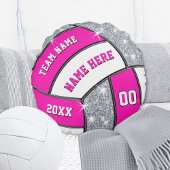 ピンク、白、銀バレーボールパーソナライズされた枕 ラウンドクッション