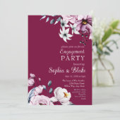 ピンク、白、青のフローラ |ピンク婚約パーティ 招待状 (スタンド正面)
