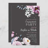 ピンク、白、青のフローラ |石板婚約パーティ 招待状 (正面/裏面)