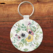 ピンク、白、黄色のアネモネ。 キーホルダー (正面)