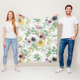 ピンク、白、黄色のアネモネ。 フリースブランケット