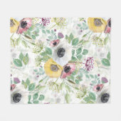 ピンク、白、黄色のアネモネ。 フリースブランケット (正面(横))