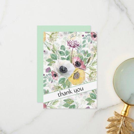 ピンク、白、黄色のハナビジン。 サンキューカード (正面/裏面インサイチュ)