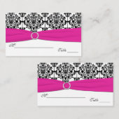 ピンク、白、黒のダマスクのプレイスカード プレイスカード (正面/裏面)