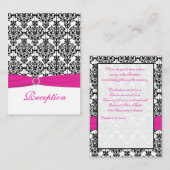 ピンク、白、黒のダマスク披露宴カード エンクロージャーカード (正面/裏面)