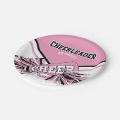 ピンク、白、黒のチアリーダー ペーパープレート (アングル)