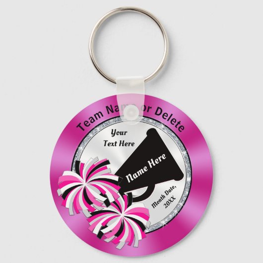 ピンク、白、黒のパーソナライズされた応援キーホルダー キーホルダー (正面)