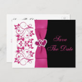 ピンク、白、黒のフローラ日付のポストカードを保存 案内ポストカード (正面/裏面)