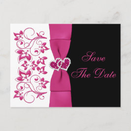 ピンク、白、黒のフローラ日付のポストカードを保存 案内ポストカード