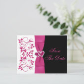 ピンク、白、黒のフローラ日付のポストカードを保存 案内ポストカード (スタンド正面)