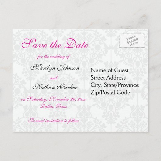 ピンク、白、黒の日付はがきを保存 案内ポストカード