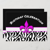 ピンク（紋章の）フラ・ダ・リゼブラパターン誕生日 招待状 (正面/裏面)