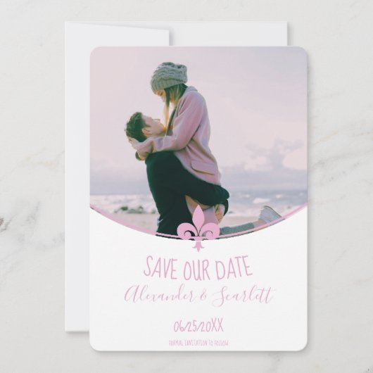 ピンク(紋章の)フラ・ダ・リフォトセーブ・ザ・デート案内 案内状 (正面)