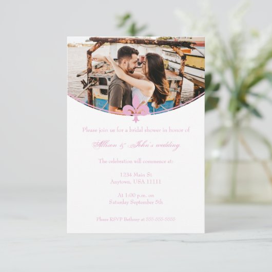 ピンク(紋章の)フラ・ダ・リフォトブライダルシャワー招待状 招待状 (スタンド正面)