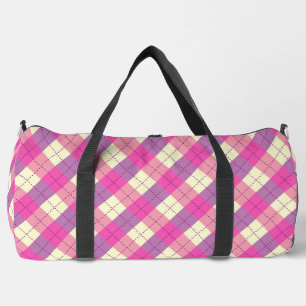ピンク、紫および黄色の格子縞 ダッフルバッグ