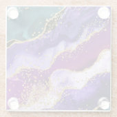 ピンク、紫とティール（緑がかった色）グリッターピーコックアゲート ガラスコースター (裏面)