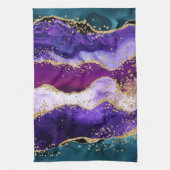 ピンク、紫とティール(緑がかった色)グリッターピーコックアゲート キッチンタオル (縦)