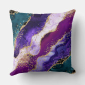 ピンク、紫とティール(緑がかった色)グリッターピーコックアゲート クッション (裏面)