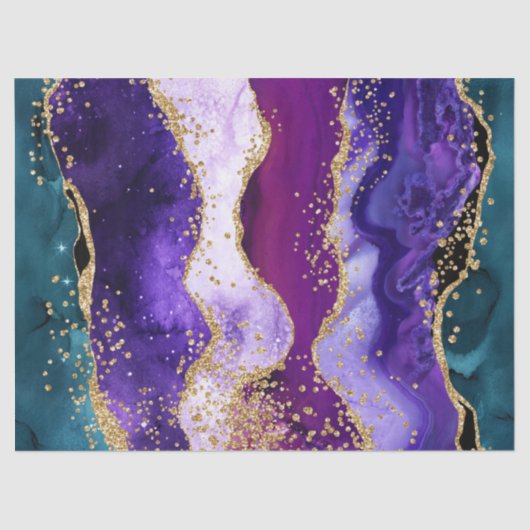 ピンク、紫とティール（緑がかった色）グリッターピーコックアゲート 薄葉紙 (正面)