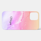 ピンク、紫と黄色のアゲート、DIYスクリプト名ブラック Case-Mate iPhoneケース (裏面 (横))