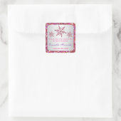 ピンク、紫のグリッタールック雪片好きステッカー スクエアシール (バッグ)