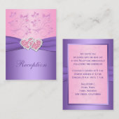 ピンク、紫のフローラ結合ハートエンクロージャカード エンクロージャーカード (正面/裏面)