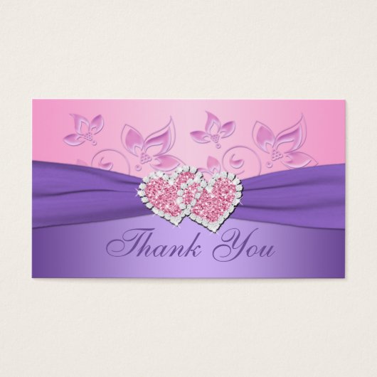 ピンク、紫のフローラ結合ハートメッセージカード (正面)