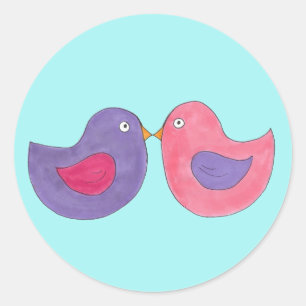ピンク/紫のラバキスをするバードが鳥のステッカーを愛 ラウンドシール