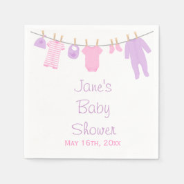 ピンク&紫の小さな服ベビーシャワーナプキン スタンダードカクテルナプキン