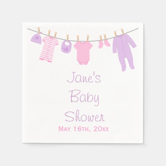 ピンク&紫の小さな服ベビーシャワーナプキン スタンダードカクテルナプキン (正面)