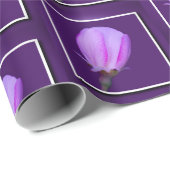 ピンク、紫の春花のフローラ四角形パターン ラッピングペーパー (ロールコーナー)