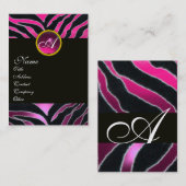 ピンク、紫の白黒ゼブラファーモノグラム 名刺 (正面/裏面)